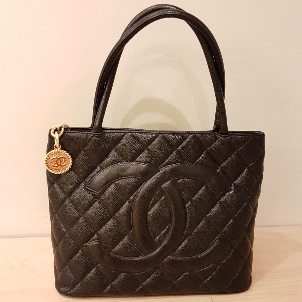 Chanel Medallion Quilted Caviar Black Tote Bag